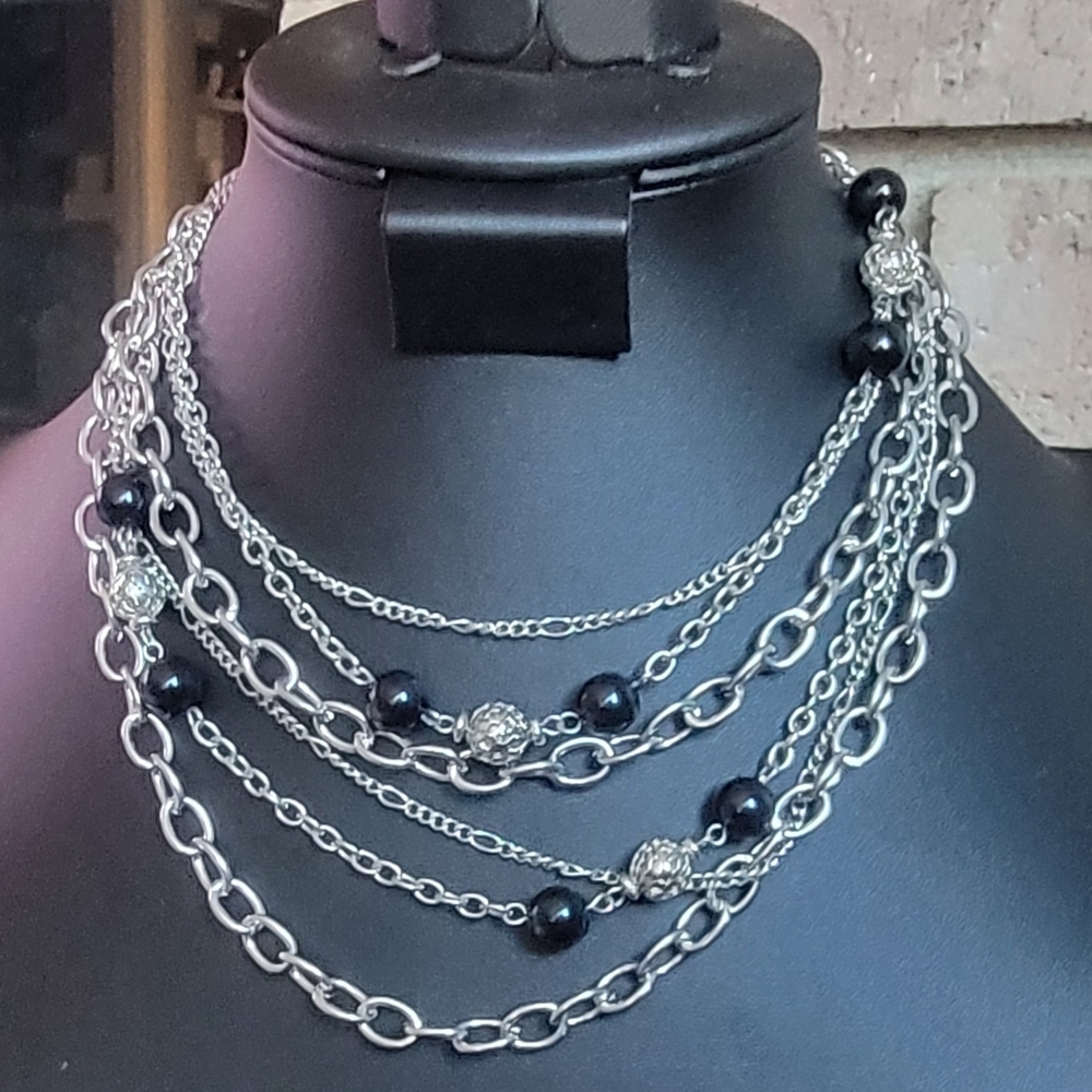 Source Unknown Silver And Black Chain Necklace - image 2